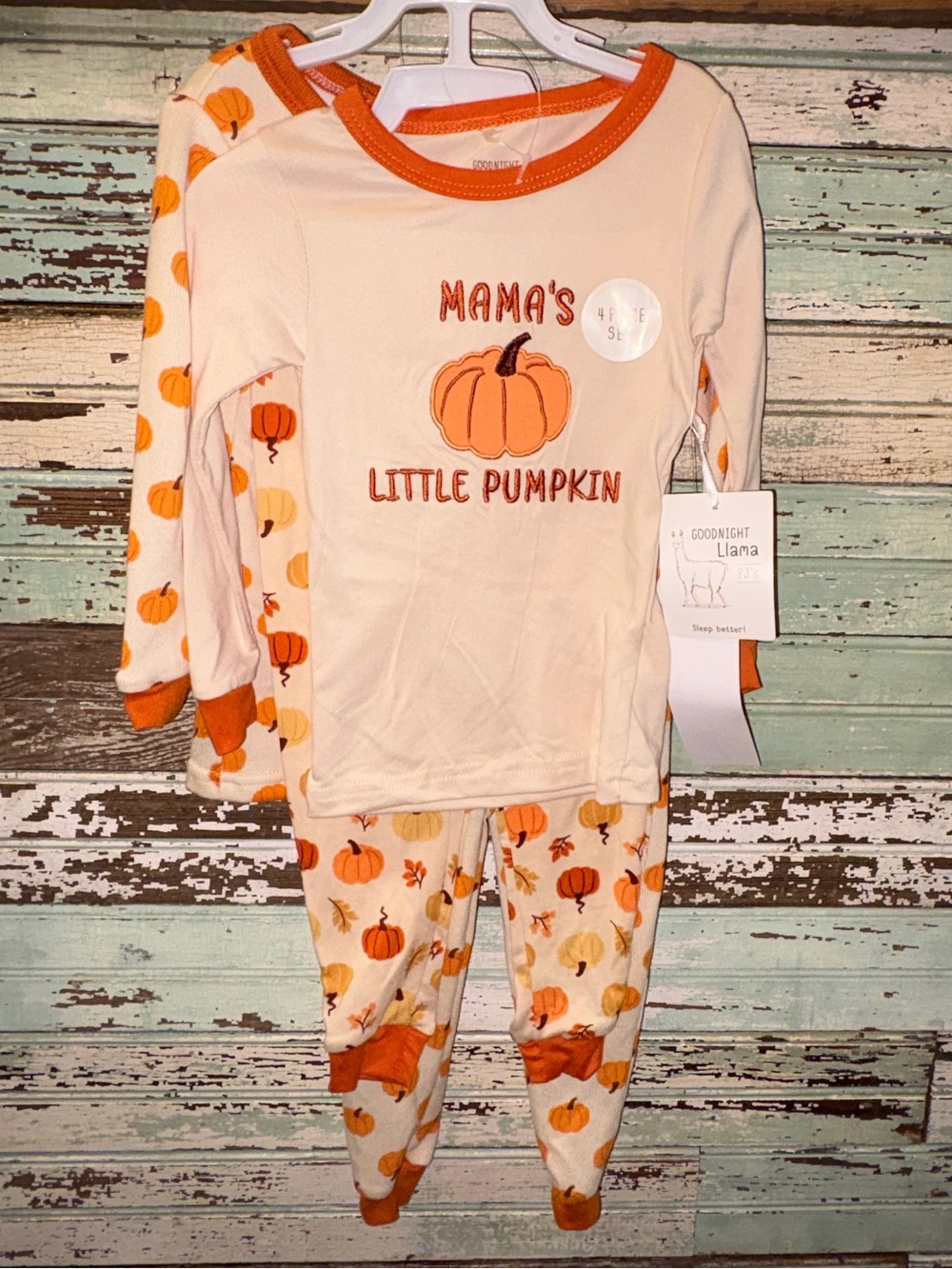 NEW Goodnight Llama ‘Mama's Little Pumpkin’ Kids Pajama Set - Orange/White